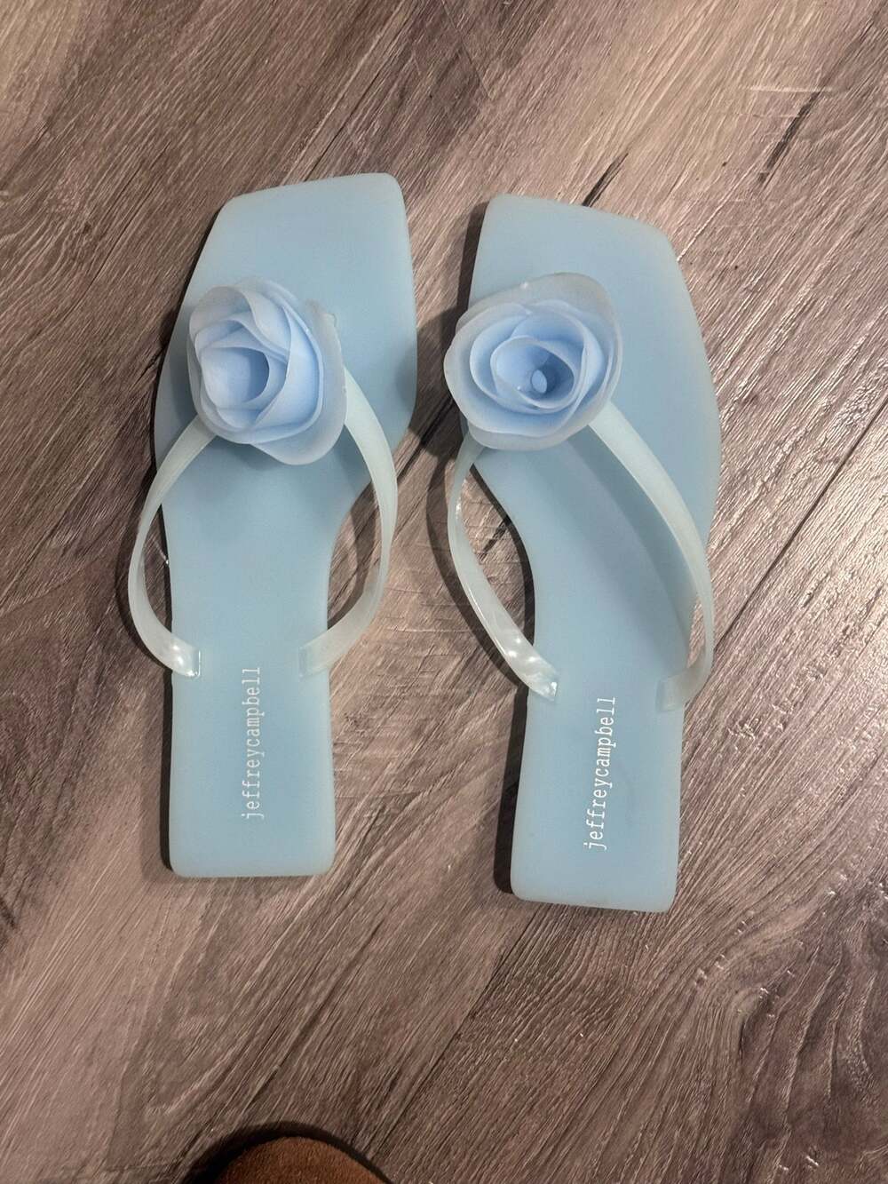 Jeffrey Campbell Sweeten Blue 3D Rose Jelly Flip Flop Sandals Size 8